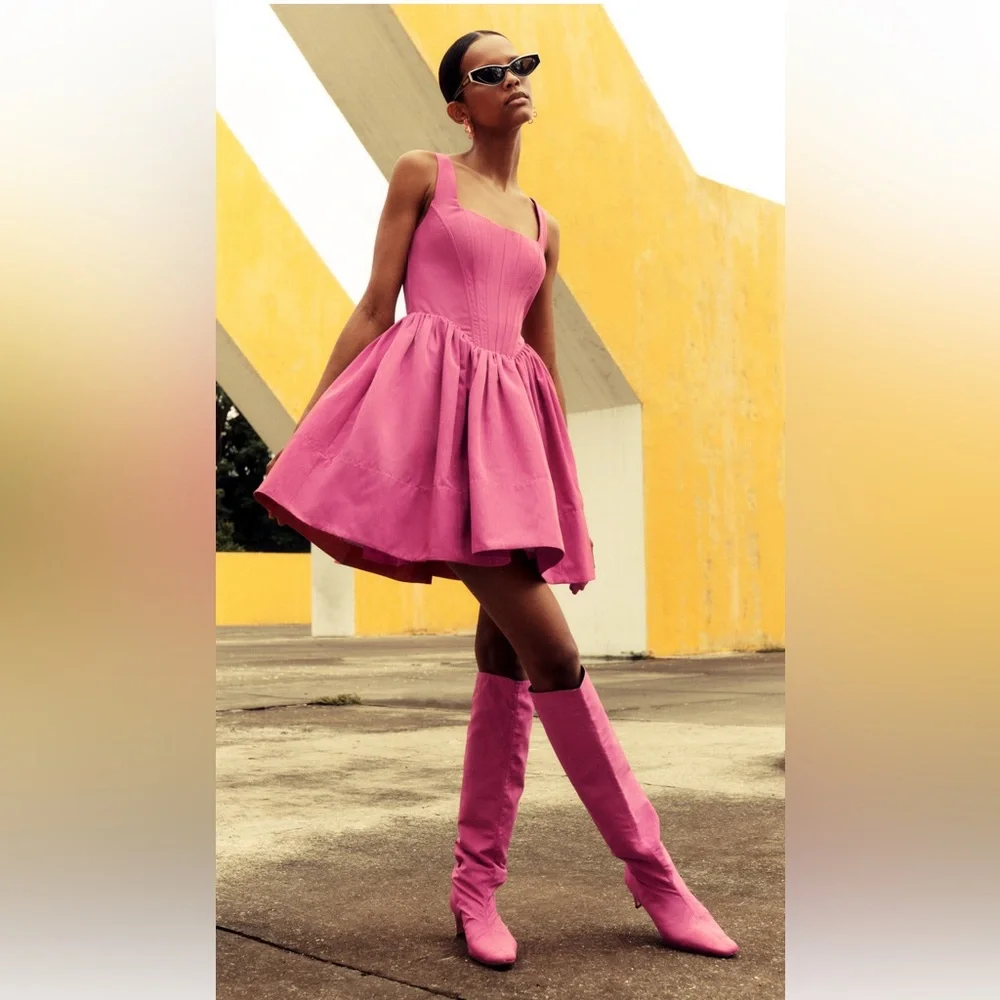 NWT Staud CORAL PINK LANDSCAPE MINI DRESS Size 6 - Picture 1 of 9